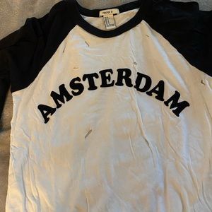 Distressed semi short sleeve shirt